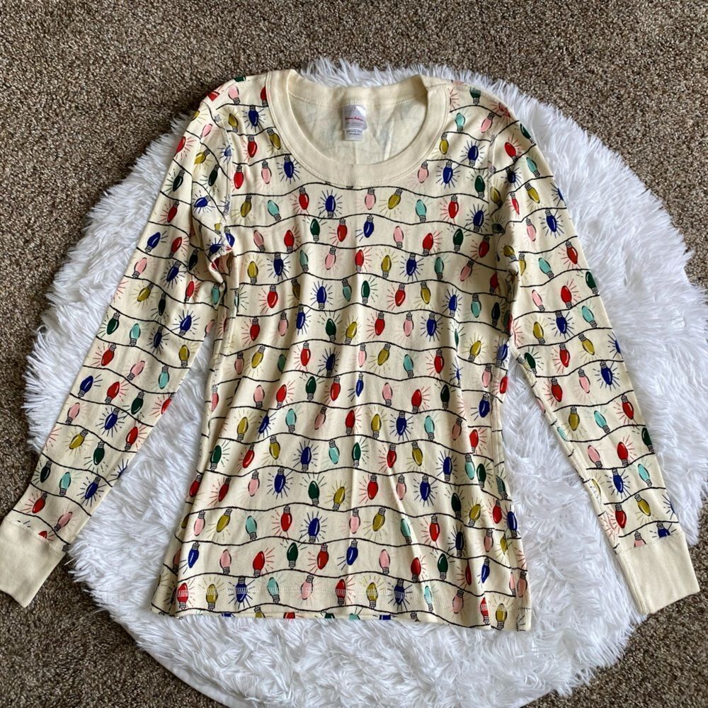Hanna Andersson Pajama Top Adult Organic Christmas Light Bulbs Womens Size Small